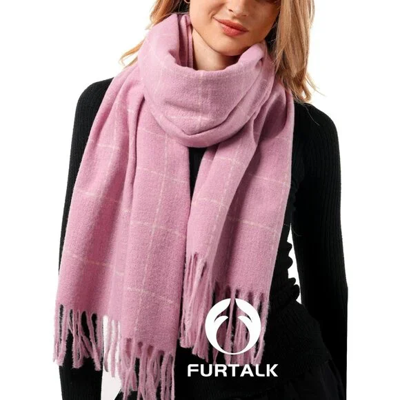 Women Pink Large Chunky Scarves Cozy Shawls Wraps Winter Scarf
